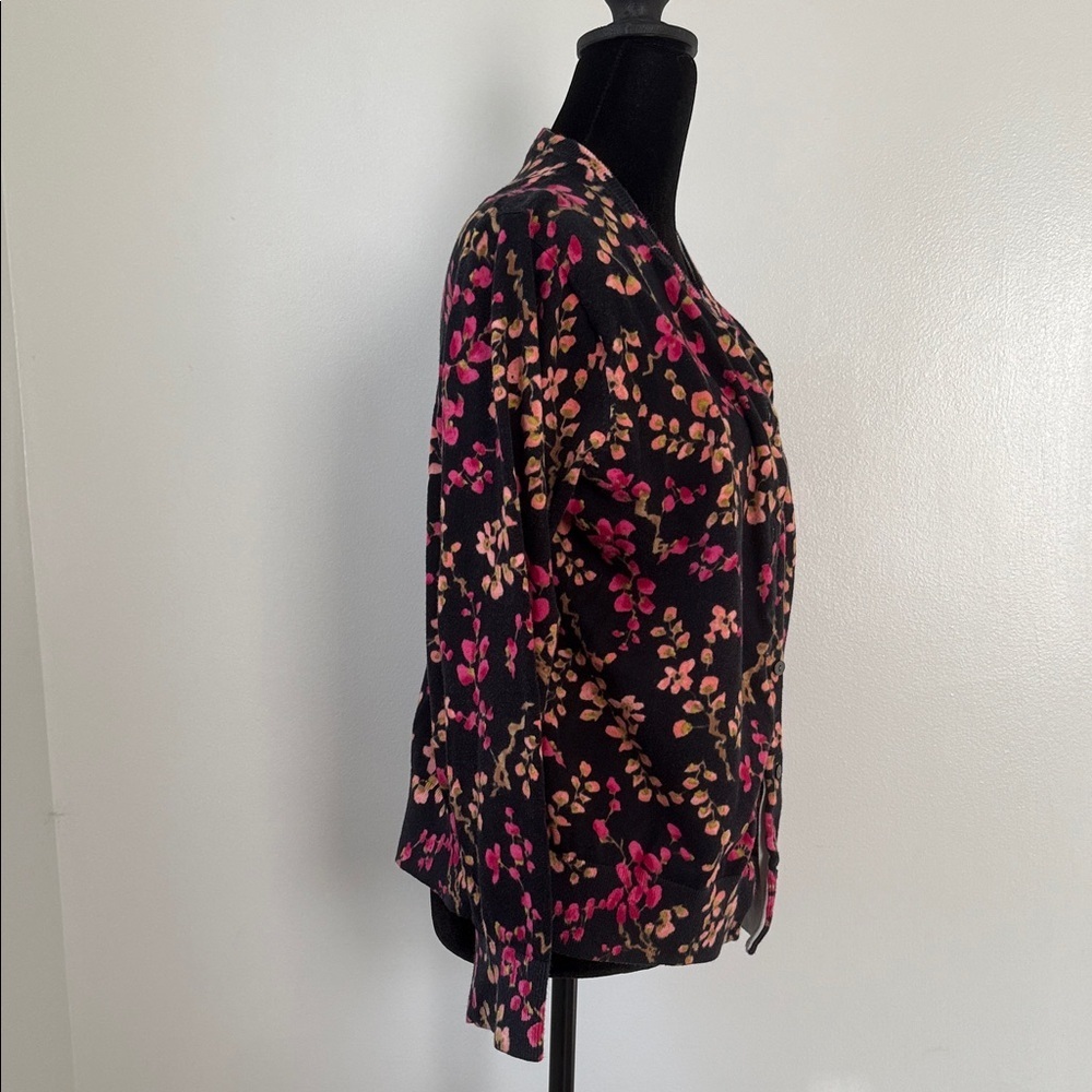 Lands' End Women's Black Cardigan with Pink and Orange Floral - Picture 3 of 9